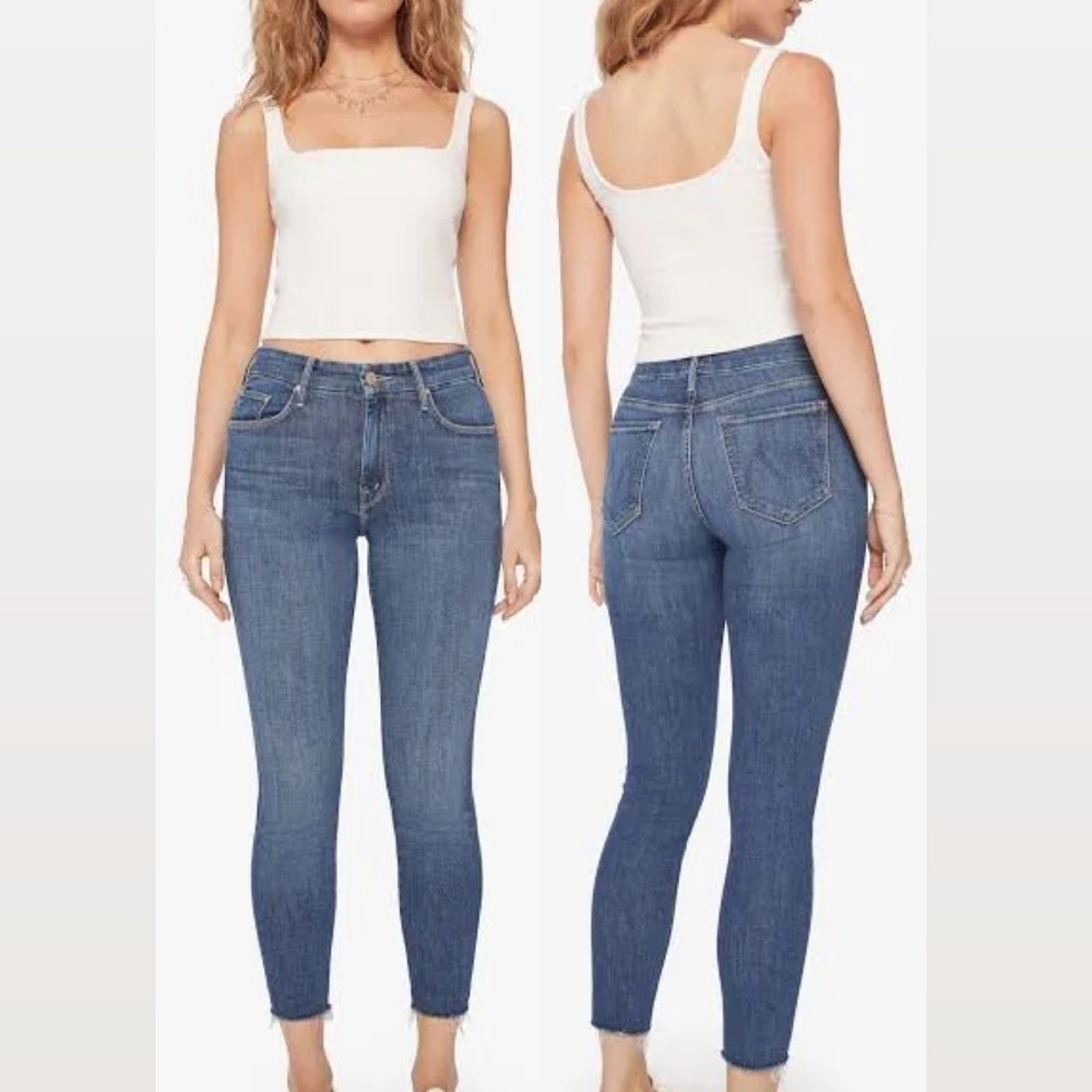 MOTHER Women's Skinny Jeans | Looker Ankle Fray | Ride a Dark Horse